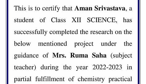 Chemistry Project - CERTIFICATE This is to certify that Aman Srivastava
