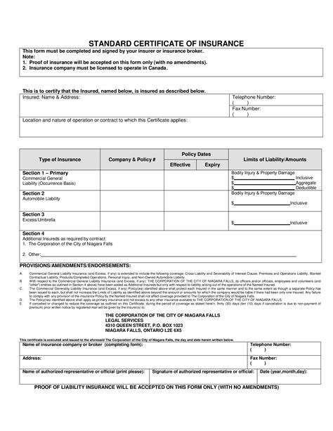 Sample Certificate Of Insurance (Coi) Templates at