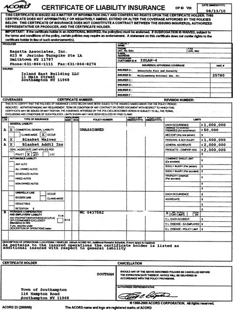 General Liability Acord Form 125 Brilliant Acord 25 For Acord Insurance
