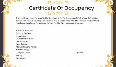 Certificate Of Occupancy Template