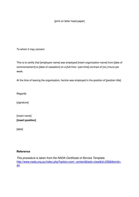 Certificate Of Service Letter Templates at