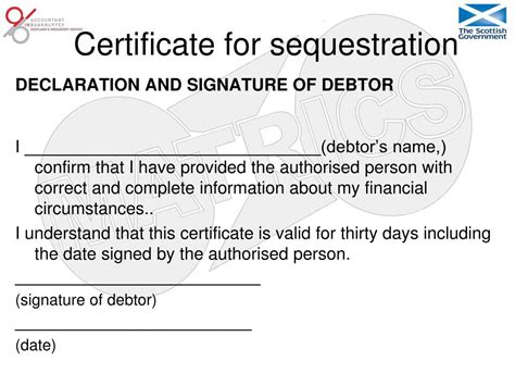 certificate for sequestration