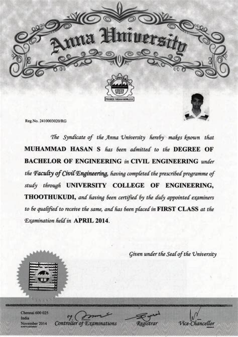 certificate number in ug degree
