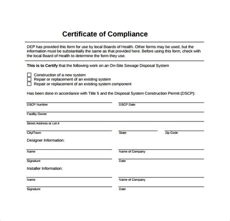 certificate of compliance template for manufacturing