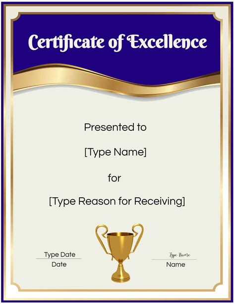 Award Of Excellence Certificate Template Professional Template