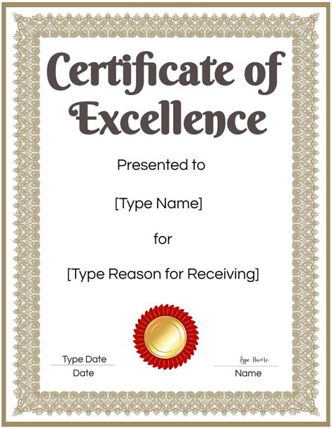 certificate of excellence template free
