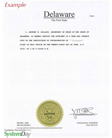 certificate of incorporation delaware form