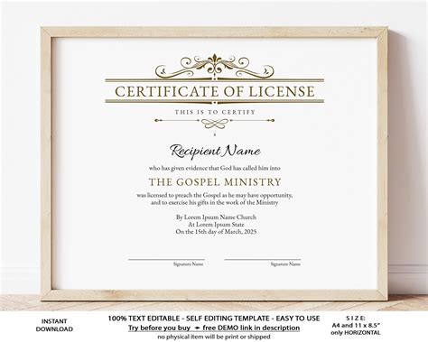 certificate of license to preach template