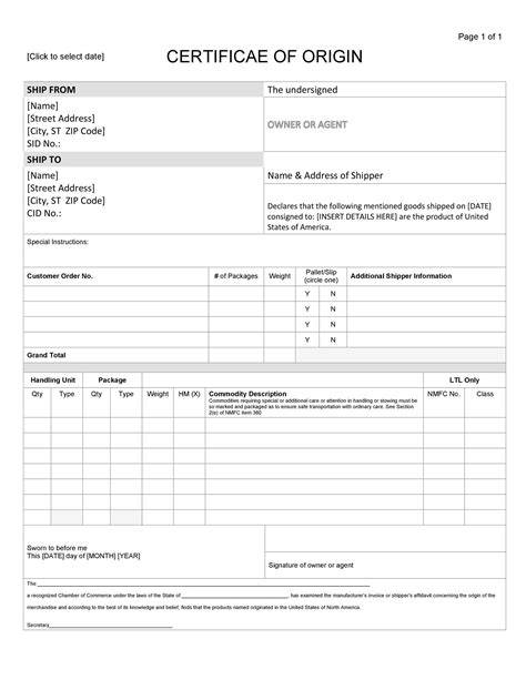 certificate of origin form template