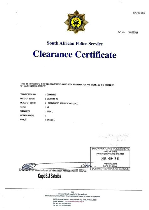 certificate of police clearance