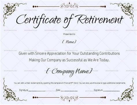 12+ Retirement Certificate Templates Free Printable Word & PDF