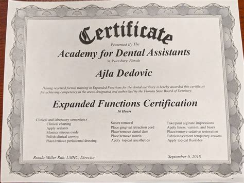certification for dental assistant