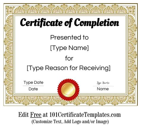 certification of completion template free