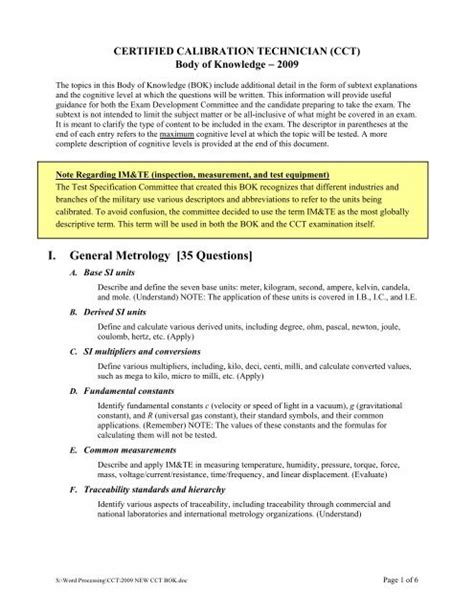 Certified Calibration Technician Body Of Knowledge