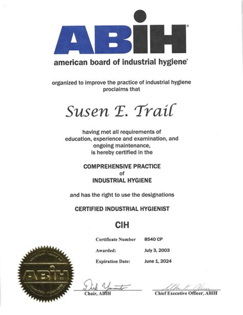 certified industrial hygienist abih