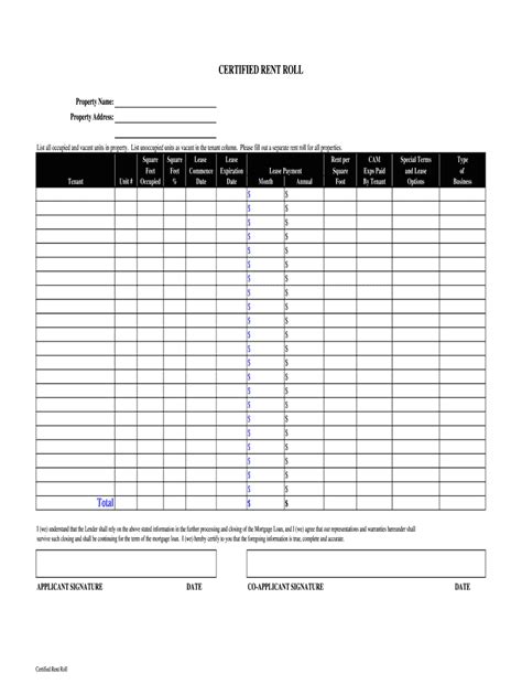 certified rent roll form