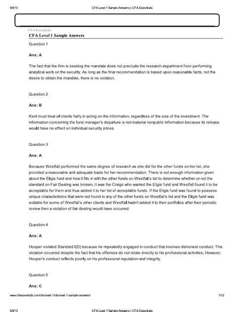 cfa level 1 sample questions pdf
