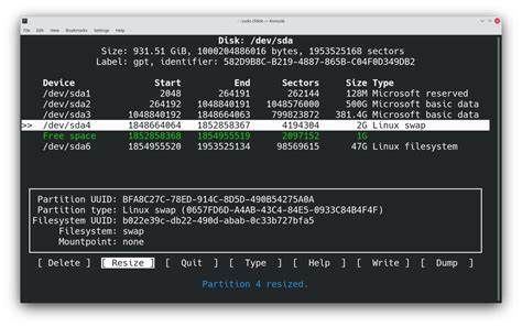 cfdisk resize