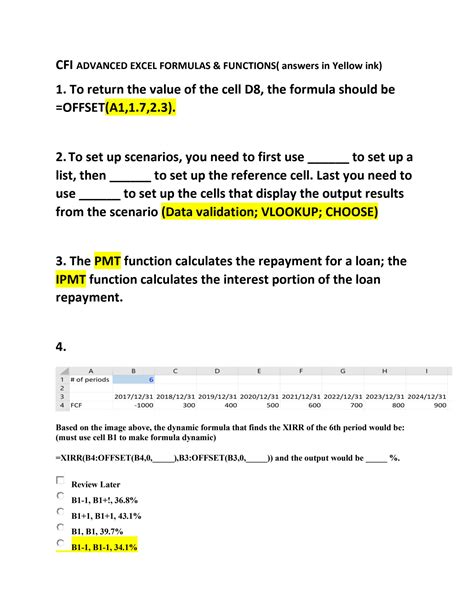 cfi advanced excel formulas & functions answers