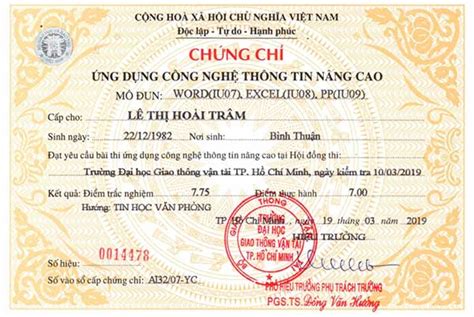 chứng chỉ tin học ứng dụng tiếng anh là gì