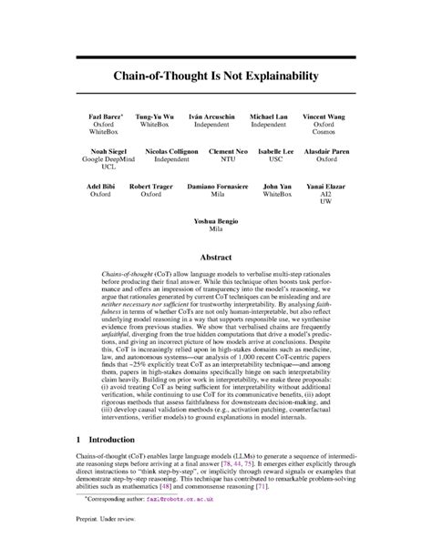 chain of thought is not explainability