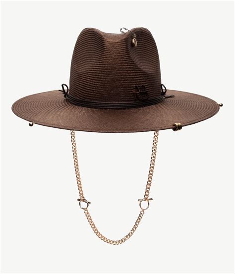 Chain Strap Straw Fedora Hat