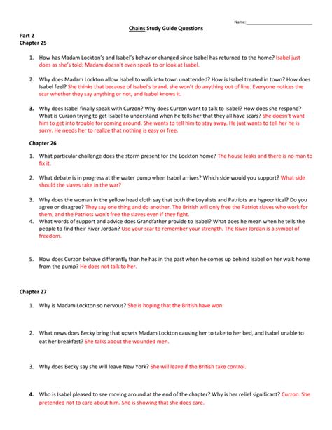 Chains Study Guide Questions Part 2