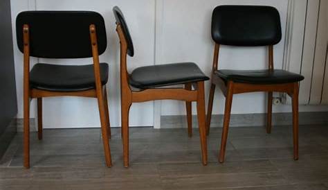 Chaise vintage en bois et simili cuir vert 1960 Design