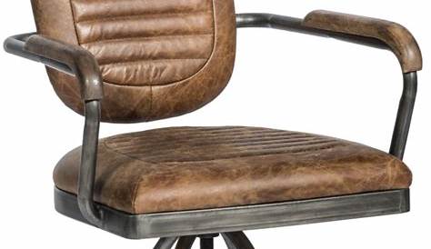 Chaise de bureau vintage avec accoudoirs en cuir véritable