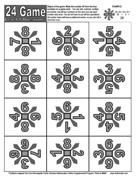Challenge 24 Math Game Worksheets
