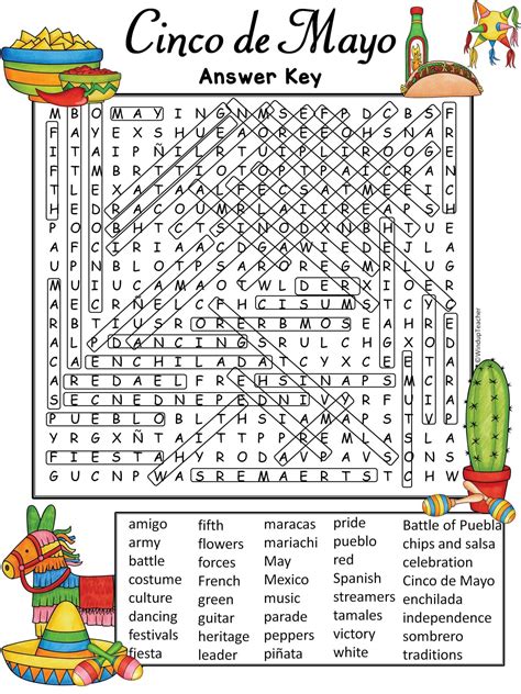 Challenging Cinco De Mayo Word Search Answer Key