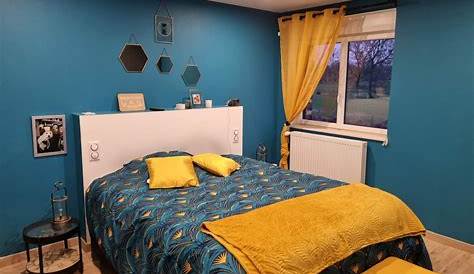 Chambre Bleu Canard Et Moutarde Indigo Jaune Style Art Déco