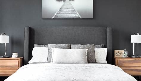 Mur gris foncé et lit blanc Déco intérieure chambre