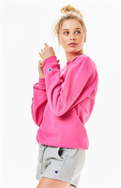 champion pink fleece crewneck sweatshirt