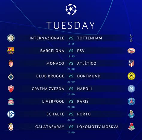 champions league fixtures today
