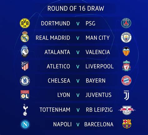champions league round of 16 date