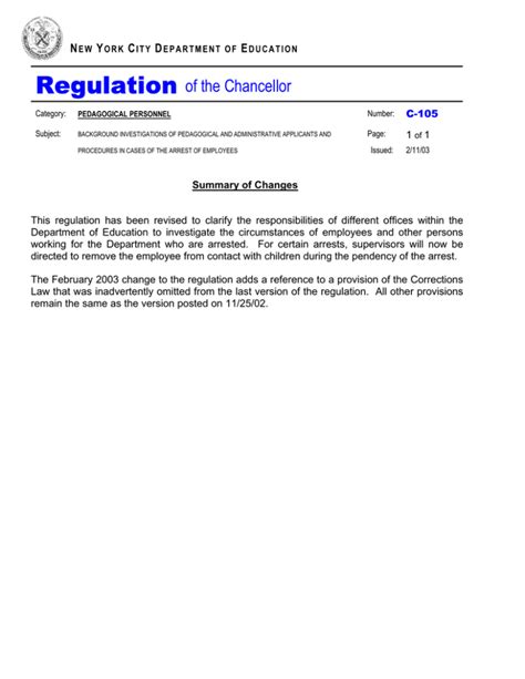 chancellor regulation c 105