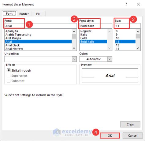 Change Font Excel Slicer