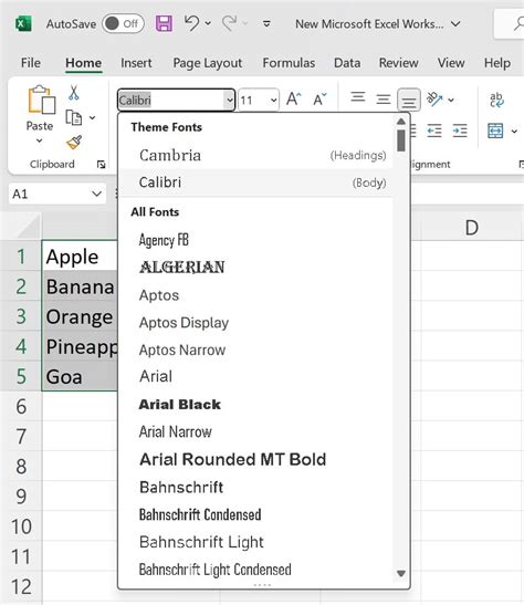 Change Font In Excel Drop Down List