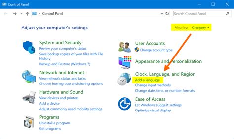 change keyboard language windows 10 control panel