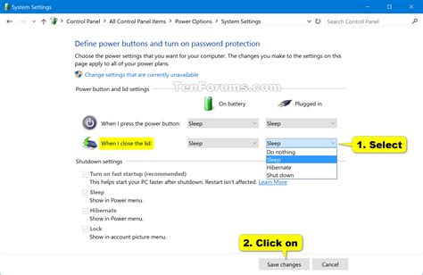 change laptop settings close lid windows 10