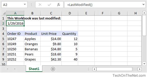 change last modified date excel