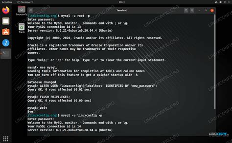 change mysql user password linux command line