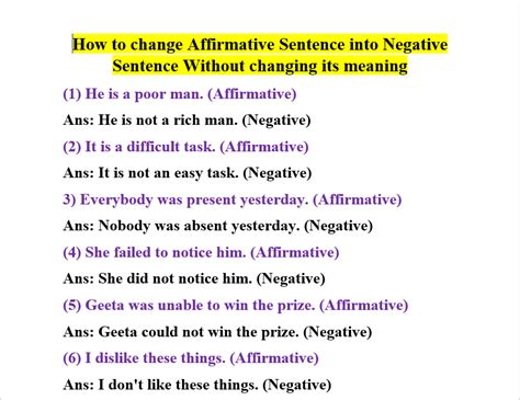 change negative sentences into affirmative