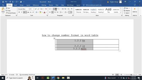 Change Number Format In Word Table
