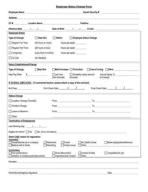 change of status form template