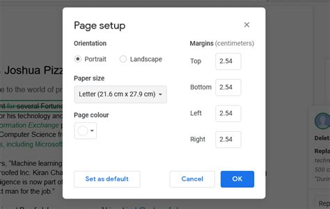 change page layout google docs
