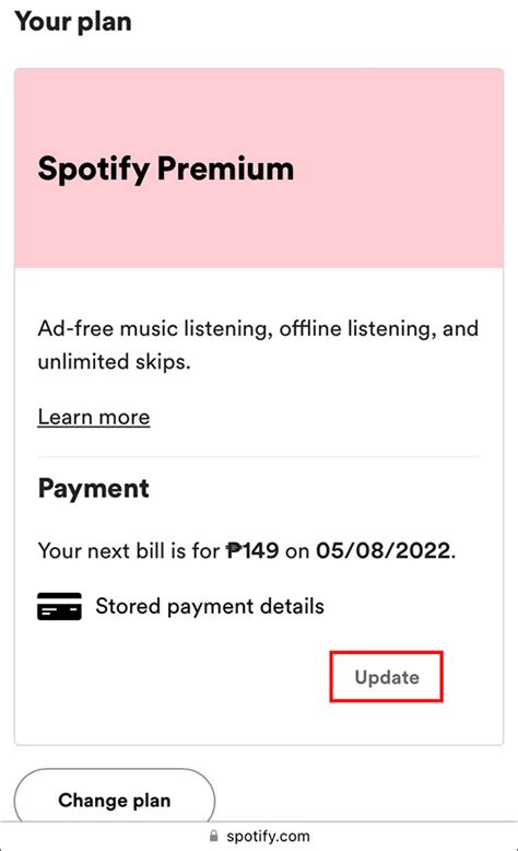 change payment spotify mobile