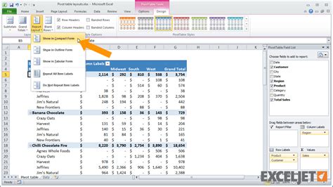 Change Pivot Table Layout Excel