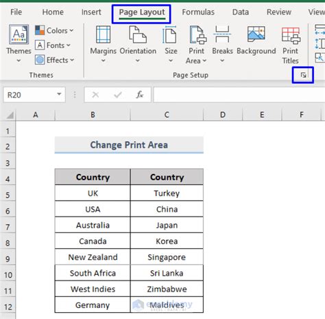 Change Printable Area Excel Vba